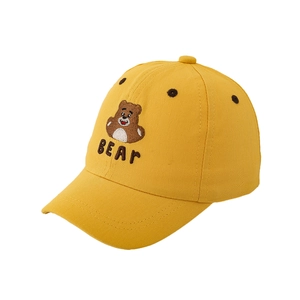 Cute yellow kids cotton baseball cap featuring bear embroidery and BEAR lettering