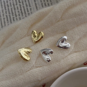 Minimalist 925 sterling silver irregular heart earrings with retro hammered metal texture