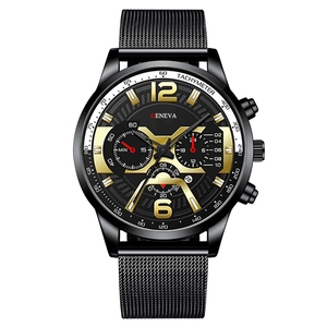 Men Quartz Watch Fashion Business Calendar Luminous Metal Mesh Band Minimalist Round Dial Analog Sporty Wristwatch