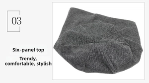 Detail view of the six-panel crown structure and fine knit texture of the gray cotton beanie