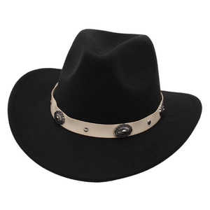Classic black wool western cowboy hat with a bohemian style studded decorative leather band