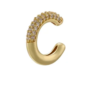 Elegant 18K gold-plated C-shaped ear cuff with sparkling zircon micro-pave setting