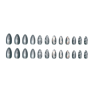 Deep gray cat-eye press-on nails set with 3D water ripple and koi fish pattern