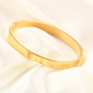 Minimalist Stainless Steel Bangle Bracelet Smooth Mirror Polished Hinged Clasp Modern Commuter Jewelry For Women Men
