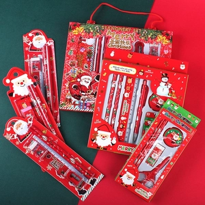 Christmas Stationery Set Wood Pencil Plastic Ruler Rubber Eraser Sharpener Student School Supplies Kids Festive Holiday Gift