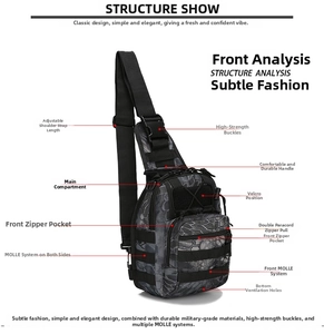 Detailed view of tactical chest bag with MOLLE system and adjustable buckle straps