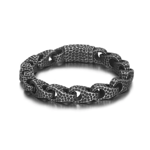 Men's retro hammered texture stainless steel chain bracelet with industrial 18k plating