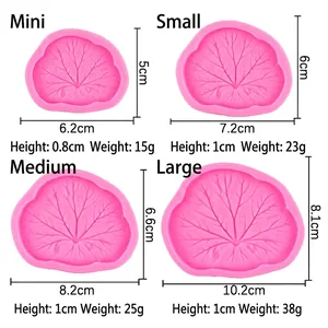 Leaf texture silicone fondant mold set in four sizes for cake and chocolate decoration