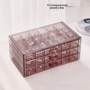 Three-layer clear purple jewelry organizer with 72 compartments and dimensions 24x13.5x11cm