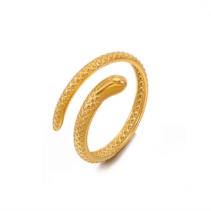 Vintage stainless steel snake ring in gold finish with realistic scale textures