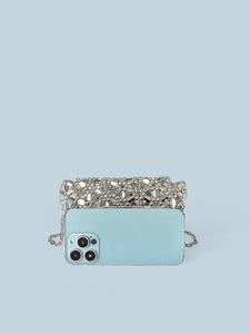 Exquisite handmade silver metal beaded crossbody phone bag for stylish women accessories
