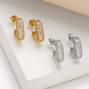 C-Shape Half Hoop Earrings Geometric Copper 18K Gold Plated Pave Zircon Studs For Women Elegant Fashion