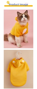 Detail of yellow pet hoodie with animal ears and soft warm fleece material for dogs