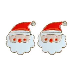 Detail of Santa Claus earrings with red enamel finish and sparkling rhinestone accents