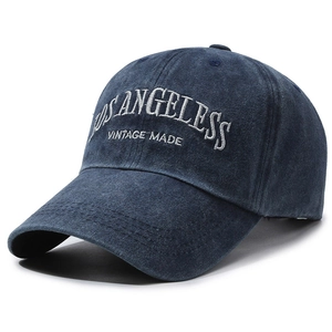 Deep blue washed cotton baseball cap with Los Angeles vintage embroidery on front