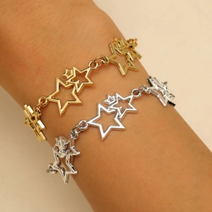 Bracelet à maillons étoiles creuses doré et argenté pour femme, bijou tendance
