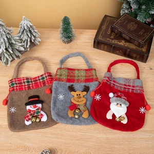 Christmas Gift Bags Felt Drawstring Tote With Bell Plaid Snowman Santa Claus Reindeer Candy Pouches Holiday Decoration