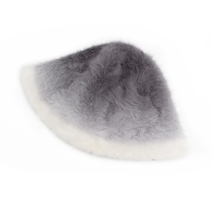 Women's gradient grey rabbit fur bucket hat with a stylish ombre fluffy finish