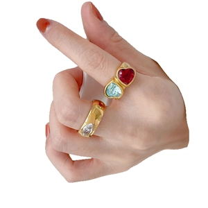 18K gold plated titanium rings with heart and marquise cut zircon stones for women