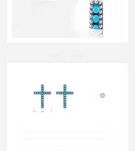 Detail of 925 sterling silver cross earrings with turquoise inlay and measurements