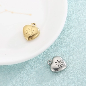 Heart Charms Stainless Steel Sunburst Pattern Sun Engraved For Jewelry Making DIY Crafting Findings Accessories