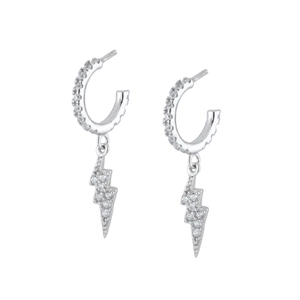 Sparkling S925 silver lightning bolt drop earrings with pave cubic zirconia accents