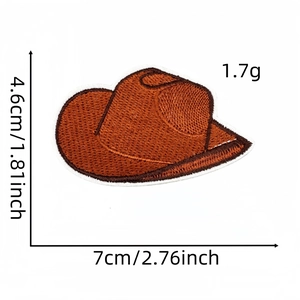 Detailed size chart of a brown cowboy hat embroidered patch showing 7cm x 4.6cm dimensions
