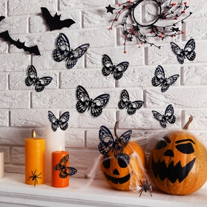 Black double-layer 3D skull rose butterfly wall stickers for Halloween home decor