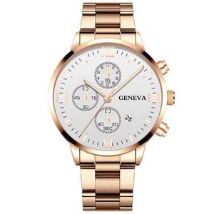 Montre d'affaires pour hommes en or rose avec cadran blanc, date et design trois yeux