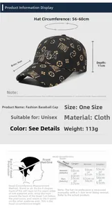 Detailed size chart for baseball cap featuring 56-60cm head circumference and measurements