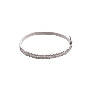 Minimalist silver bangle with double row zircon inlays and secure hinged clasp