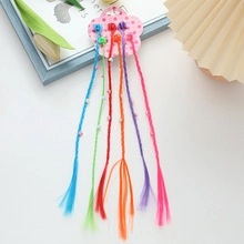Colorful braided hair extensions for girls with beads and flower clip accessory