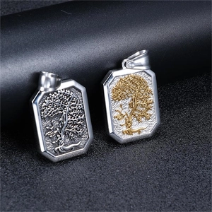 Lebensbaum Halskette Edelstahl Rechteckiger Anhänger Relief Vintage Schmuck Für Herren Box Kette Persönlichkeit Natur