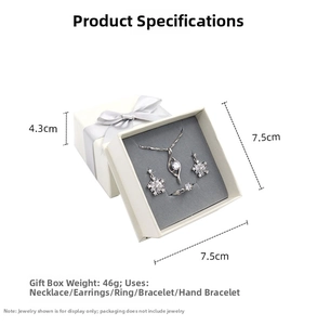 White square jewelry gift box with silver ribbon and grey velvet insert dimensions