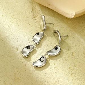 Polished silver tiered teardrop earrings with three organic pebble pendants for women