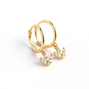 S925 sterling silver hoop earrings with marquise zircon flower crown charms in gold