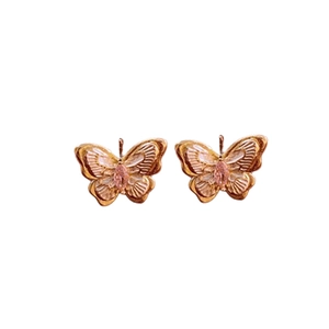 Elegant gold plated butterfly earrings with pink zircon stone and cubic zirconia details