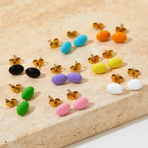Orecchini A Lobo Mini Fagiolo Acciaio Inossidabile Smalto Colori Macaron Gioielli Ovali Carini Per Donne