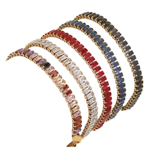 Group of 18K gold plated stainless steel bracelets with colorful rectangle crystals
