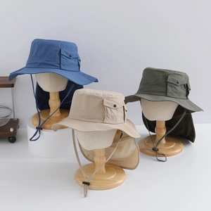 Waterproof wide brim sun hat with neck flap and adjustable chin strap for outdoors