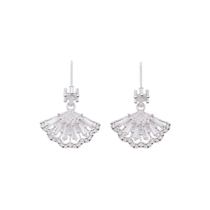 Sparkling zircon fan-shaped dangle earrings in silver-plated minimalist luxury style