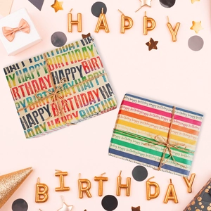 Birthday Gift Wrapping Paper Kraft Paper Vintage Colorful Rainbow Lettering Artistic Splatter For Party Celebration