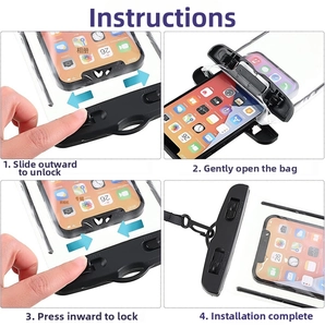 Macro detail showing 4-step locking process for universal waterproof phone pouch