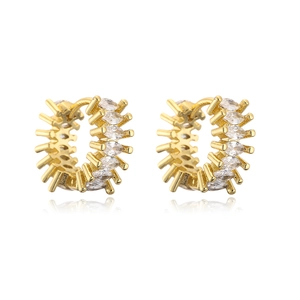 Elegant gold plated hoop earrings with marquise cut cubic zirconia in floral design