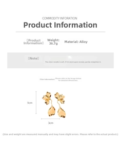 Detailed size and material guide for gold petal long dangle earrings with silver needles