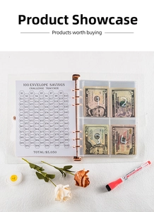 Close-up of PVC A5 binder for 100 days money saving challenge with tracker card