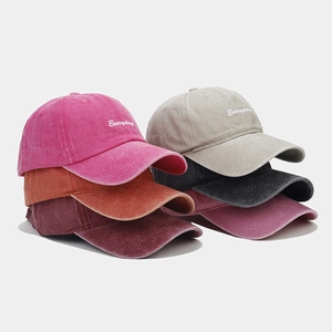 Retro Washed Cotton Baseball Cap Everyday Letter Embroidery Soft Top Adjustable Sun Hat For Men Women