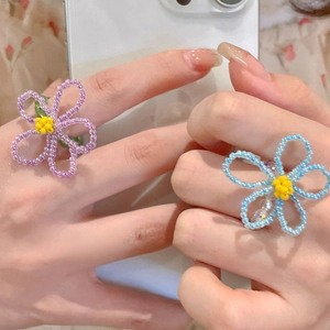 Bagues fleurs faites à la main en perles violettes et bleues pour femmes et filles