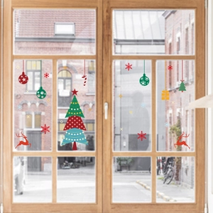 Colorful Christmas tree and reindeer window stickers set for festive holiday home decoration