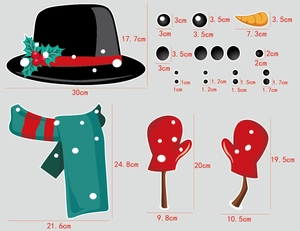 Detailed size guide for snowman Christmas fridge magnets set with exact dimensions